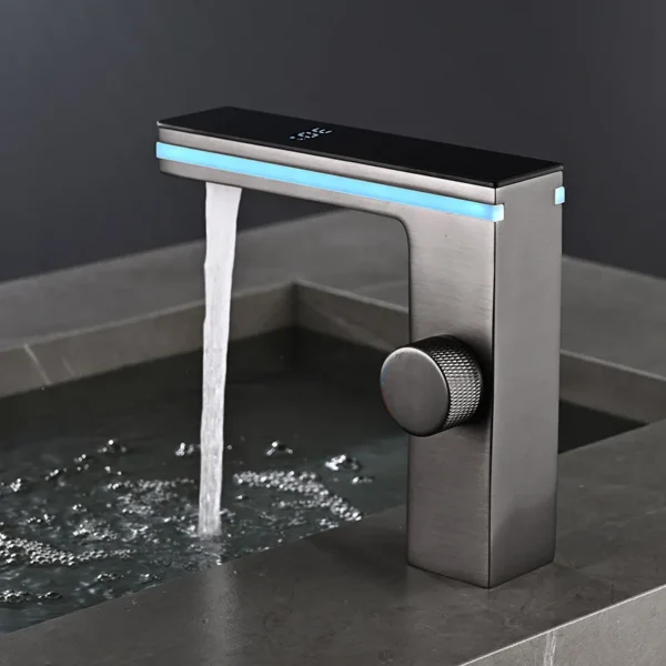Grifo de lavabo de baño con pantalla Digital, mezclador inteligente de agua fría y caliente, montado en Cubierta de latón, LED - Imagen 3