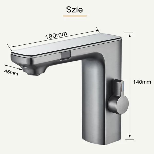 Grifo de lavabo con Sensor sin contacto, pantalla Digital inteligente de latón, mezclador de agua fría y caliente con batería, gris - Imagen 6