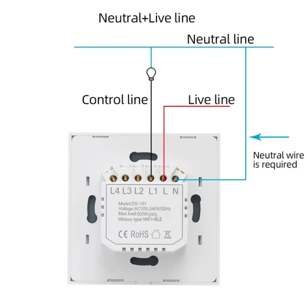 Interruptor inteligente de pared con WiFi para el hogar, pulsador táctil con luz de la UE de 220V, necesita cable neutro, compatible con Tuya, Smart Life, Alexa y Google Home, 1/2/3/4 entradas - Imagen 5