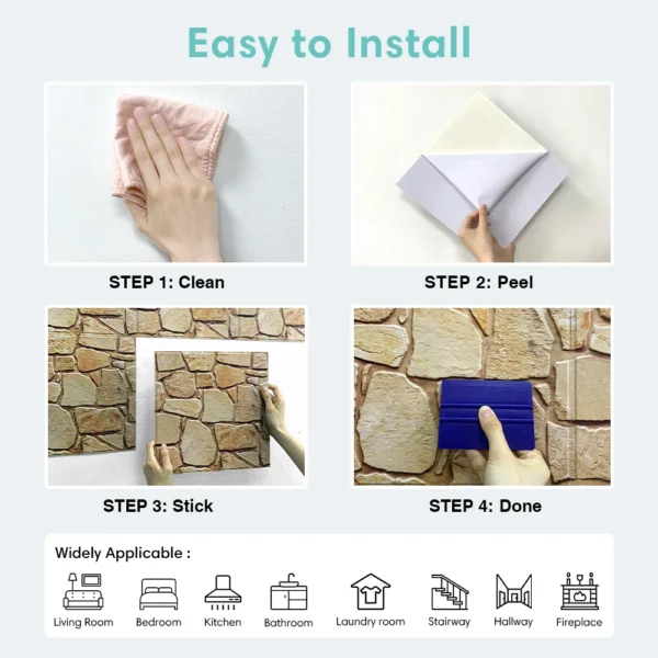 Paneles de pared de piedra de imitación 3D para decoración del hogar, adhesivos autoadhesivos de 1/10 piezas, para despegar y pegar - Imagen 4