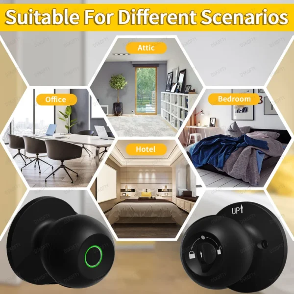 Cerradura de puerta con huella dactilar para dormitorio, Pomo de puerta biométrico con Control por aplicación para dormitorios, guardarropa, apartamentos y oficinas - Imagen 5