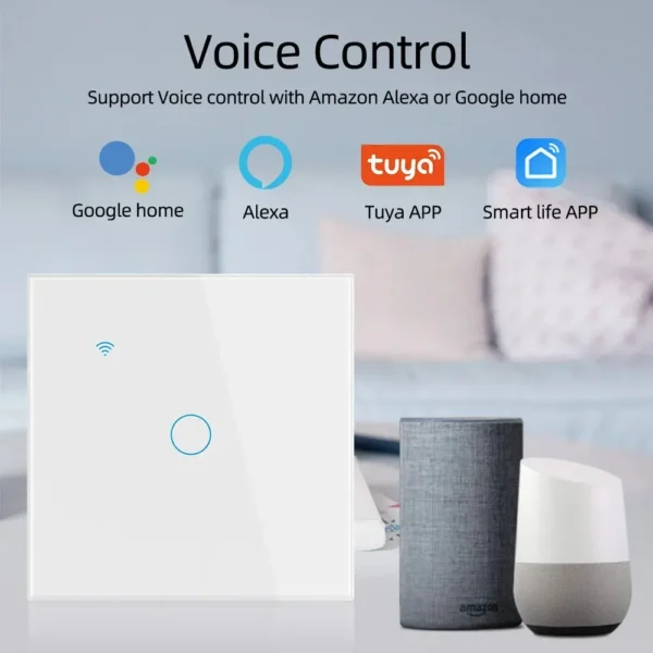 Interruptor inteligente de pared con WiFi para el hogar, pulsador táctil con luz de la UE de 220V, necesita cable neutro, compatible con Tuya, Smart Life, Alexa y Google Home, 1/2/3/4 entradas - Imagen 2
