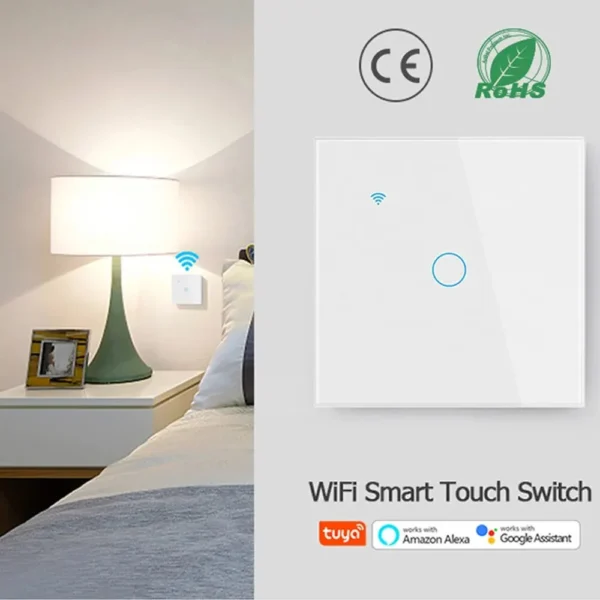 Interruptor inteligente de pared con WiFi para el hogar, pulsador táctil con luz de la UE de 220V, necesita cable neutro, compatible con Tuya, Smart Life, Alexa y Google Home, 1/2/3/4 entradas - Imagen 3