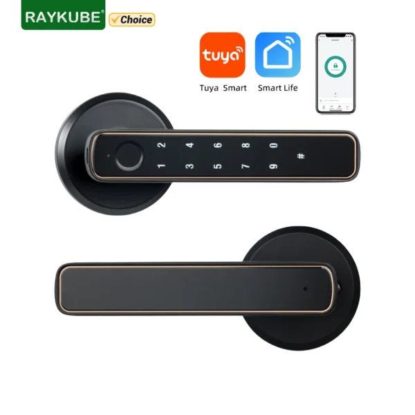 Cerradura de puerta inteligente con huella dactilar, Bluetooth, Tuya, con contraseña, llave mecánica, desbloqueo para puerta de madera, manija única, Smartlife M4