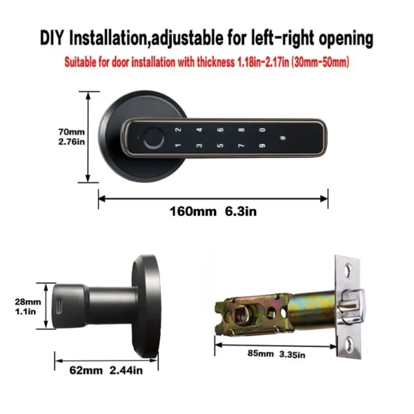 Cerradura de puerta inteligente con huella dactilar, Bluetooth, Tuya, con contraseña, llave mecánica, desbloqueo para puerta de madera, manija única, Smartlife M4 - Imagen 6