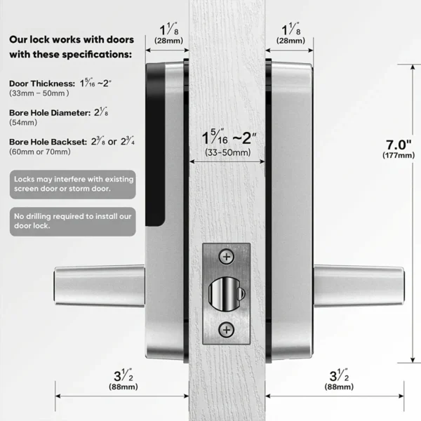 Cerradura de puerta inteligente con huella dactilar, dispositivo de cierre con Control remoto por aplicación, sin llave, WIFI, pantalla táctil Digital, NFC, IP67, resistente al agua, con 2 tarjetas IC - Imagen 2