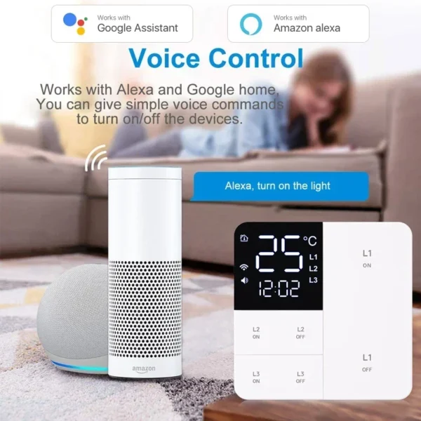 Tuya-interruptor inteligente con Wifi, dispositivo con función de visualización de tiempo de temperatura, 100-250V, 1/2/3 entradas, botón de luz de pared, temporizador, control remoto - Imagen 2