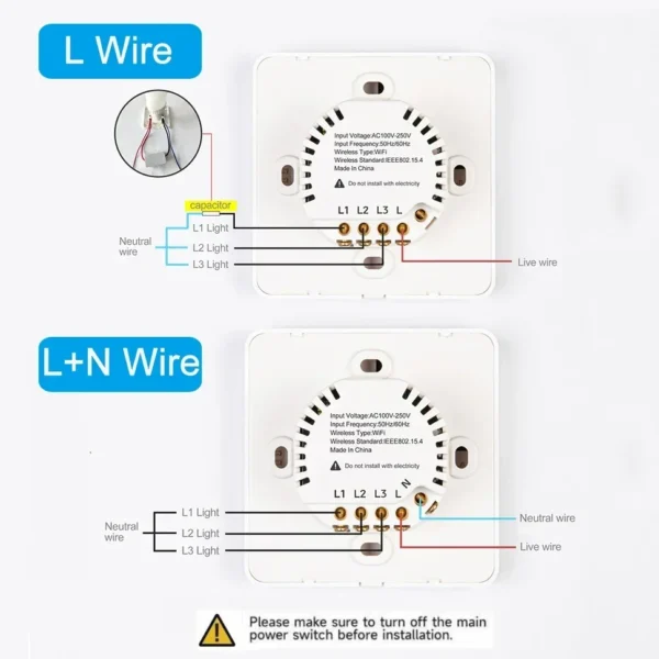 Tuya-interruptor inteligente con Wifi, dispositivo con función de visualización de tiempo de temperatura, 100-250V, 1/2/3 entradas, botón de luz de pared, temporizador, control remoto - Imagen 6