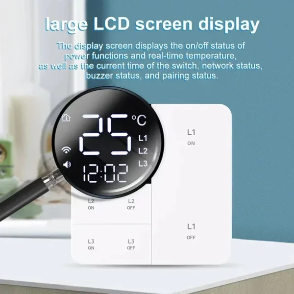 Tuya-interruptor inteligente con Wifi, dispositivo con función de visualización de tiempo de temperatura, 100-250V, 1/2/3 entradas, botón de luz de pared, temporizador, control remoto - Imagen 4