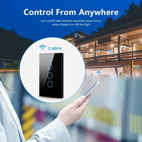 Interruptor táctil de pared inteligente Wifi Tuya, No requiere cable neutro, interruptor de luz LED remoto inalámbrico Smart Life, compatible con Alexa y Google Home - Imagen 6