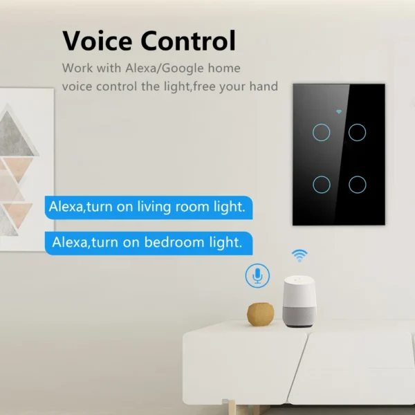 Interruptor táctil de pared inteligente Wifi Tuya, No requiere cable neutro, interruptor de luz LED remoto inalámbrico Smart Life, compatible con Alexa y Google Home - Imagen 5