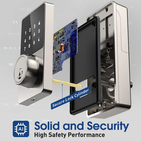 Cerradura inteligente con contraseña, cerradura de puerta de entrada sin llave con teclas de pantalla táctil, fácil de instalar, desbloqueo por aplicación, 50 códigos de usuario - Imagen 4