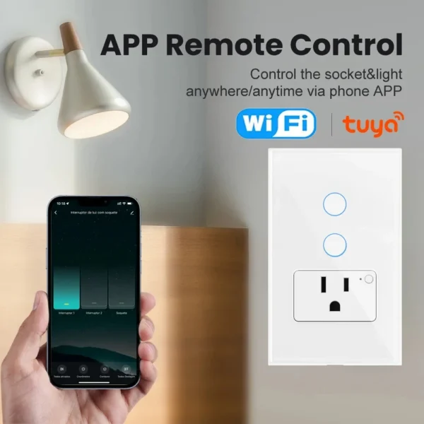 Interruptores táctiles con Panel de vidrio templado, enchufe estándar de EE. UU., México, Tuya, Wifi, 1 o 2 entradas, interruptor inteligente, funciona con Google Home/ Alexa - Imagen 2