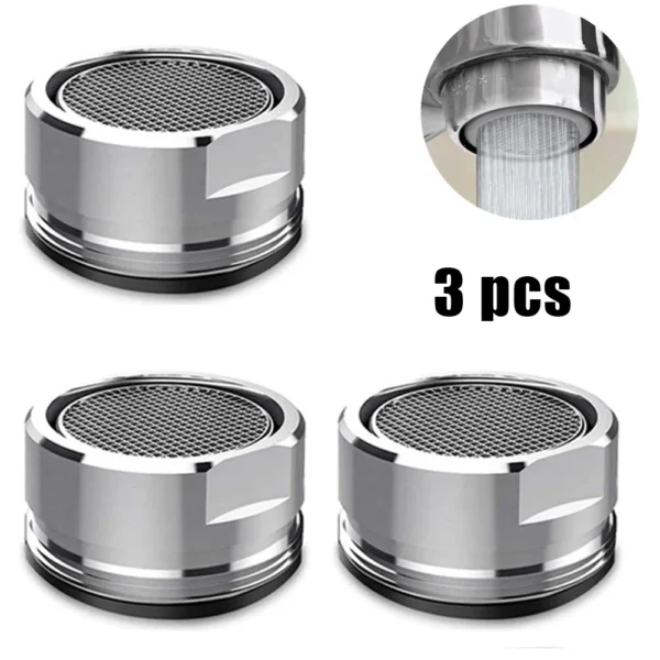 Grifo aireador de latón para ahorro de agua, 3 piezas, rosca M24, burbujeador de baño, filtro reemplazable de acero inoxidable, boquilla mixta
