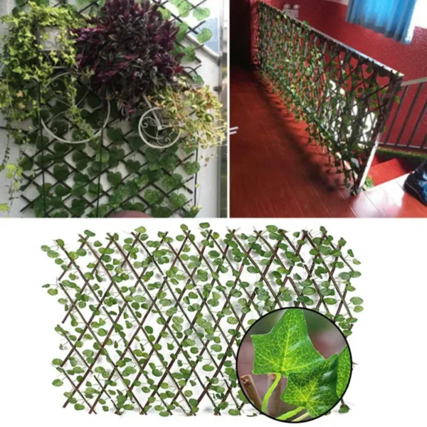 Pantalla de privacidad de enrejado en expansión para jardín Artificial, cobertura de hojas de hiedra sintética, valla de madera para edificios de jardín - Imagen 3