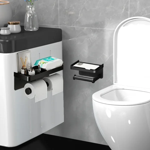 Soporte de papel higiénico de aleación de aluminio, soporte de papel higiénico montado en la pared, soporte para teléfono, estante, rollo de toalla, accesorios de estante - Imagen 5