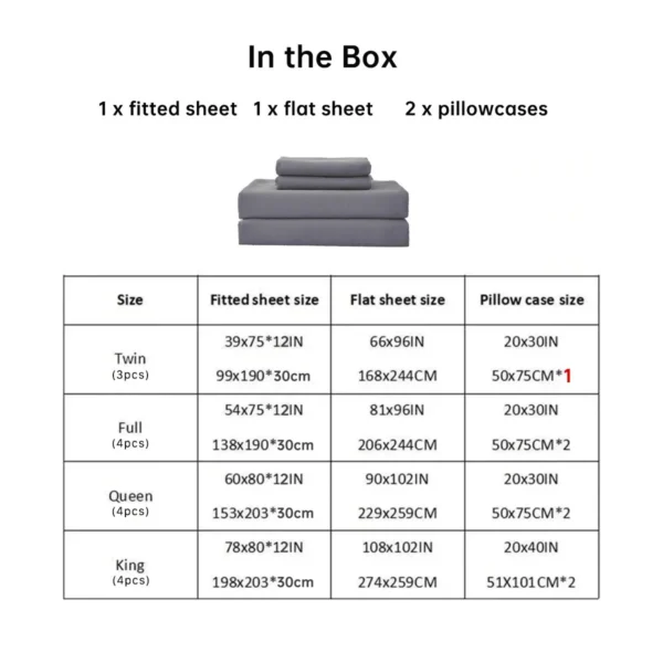 Juego de cama liso de 4 Uds., sábanas y fundas de almohada súper suaves y ligeras con bolsillos profundos de 14 pulgadas Queen King - Imagen 2