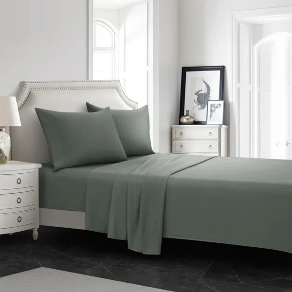 Juego de cama liso de 4 Uds., sábanas y fundas de almohada súper suaves y ligeras con bolsillos profundos de 14 pulgadas Queen King