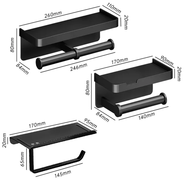 Soporte de papel higiénico de aleación de aluminio, soporte de papel higiénico montado en la pared, soporte para teléfono, estante, rollo de toalla, accesorios de estante - Imagen 6