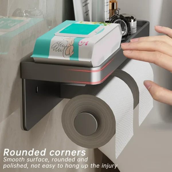Soporte de papel higiénico, estante de pañuelos, portarrollos de papel montado en la pared a prueba de herrumbre con bandeja de almacenamiento, organizador de inodoro, accesorios de baño - Imagen 3