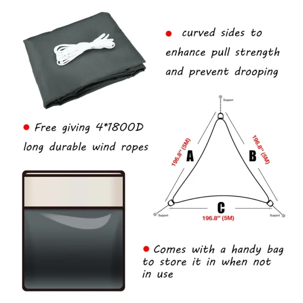 5/3.6/3/2m triângulo sombra vela à prova dwaterproof água pára-sol vela dossel 98% uv bloco toldo com corda livre para jardim pátio pérgola gazebo - Imagen 3