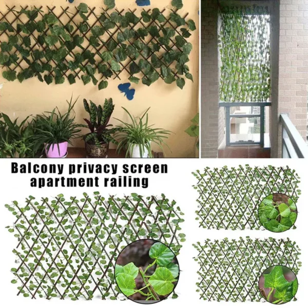 Pantalla de privacidad de enrejado en expansión para jardín Artificial, cobertura de hojas de hiedra sintética, valla de madera para edificios de jardín - Imagen 2