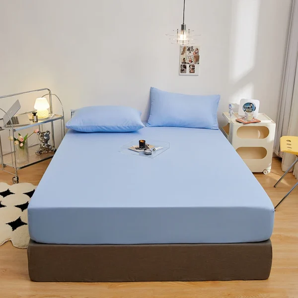 Kuup Juego de cama tamaño Queen de poliéster, 3 piezas, color sólido, sábanas y fundas de almohada con funda de colchón con banda elástica