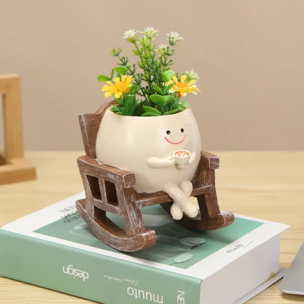 Maceta colgante de resina con cara sonriente para el hogar, maceta de cabeza bonita, mecedora creativa, contenedor de flores para jardín