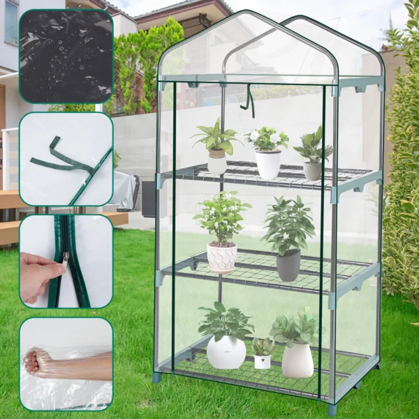 Invernadero de jardín de 4 niveles, cubierta transparente para casa verde con puertas y ventanas, pequeña escarcha impermeable sin marco de hierro - Imagen 3