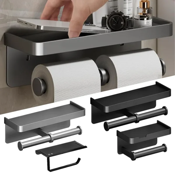 Soporte de papel higiénico de aleación de aluminio, soporte de papel higiénico montado en la pared, soporte para teléfono, estante, rollo de toalla, accesorios de estante