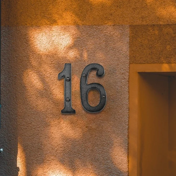 Letrero Digital de Metal para casa, placa de puerta con números de hierro fundido, duradero, bricolaje, decoración de pared de cafetería, tienda de jardín familiar, regalo - Imagen 4
