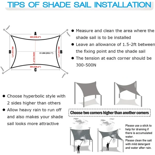 Toldo de vela impermeable para jardín, refugio solar rectangular con protección UV para Patio, Terraza, pantalla de privacidad - Imagen 5