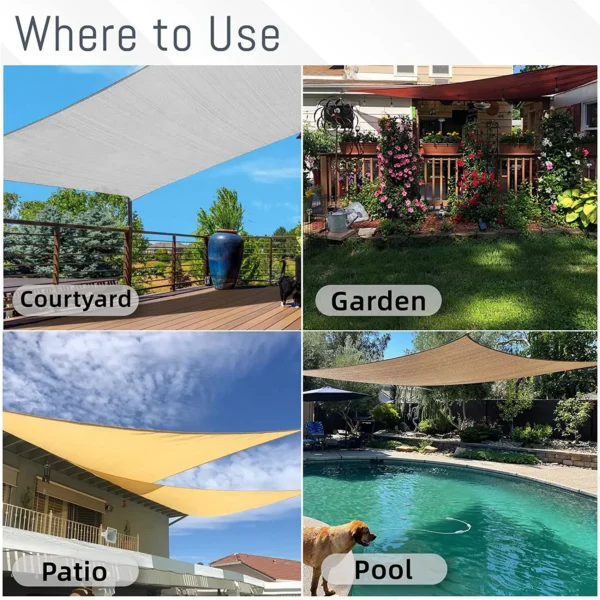 Toldo de vela impermeable para jardín, refugio solar rectangular con protección UV para Patio, Terraza, pantalla de privacidad - Imagen 6