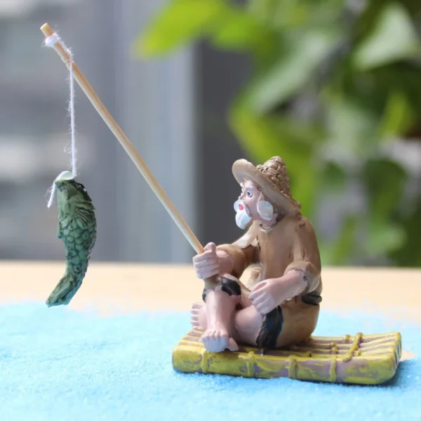 Figura de resina de anciano de pesca clásica china Retro, estatua sentada, adorno de jardín, piscina al aire libre, Micro-Paisaje, artesanías de bonsái