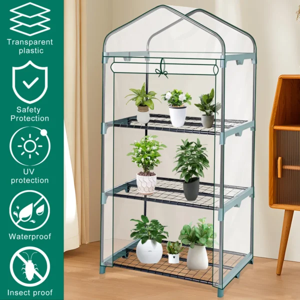 Invernadero de jardín de 4 niveles, cubierta transparente para casa verde con puertas y ventanas, pequeña escarcha impermeable sin marco de hierro - Imagen 4