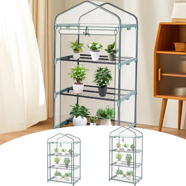 Invernadero de jardín de 4 niveles, cubierta transparente para casa verde con puertas y ventanas, pequeña escarcha impermeable sin marco de hierro